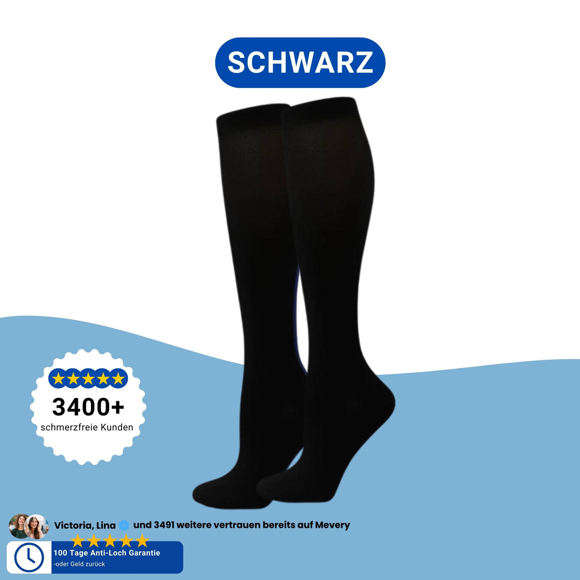 Kompressionsstrümpfe Schwarz – Mevery Classic Kollektion für müde Beine
