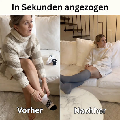 Mevery Kompressionsstrümpfe – Vorher Nachher Vergleich beim Anziehen
