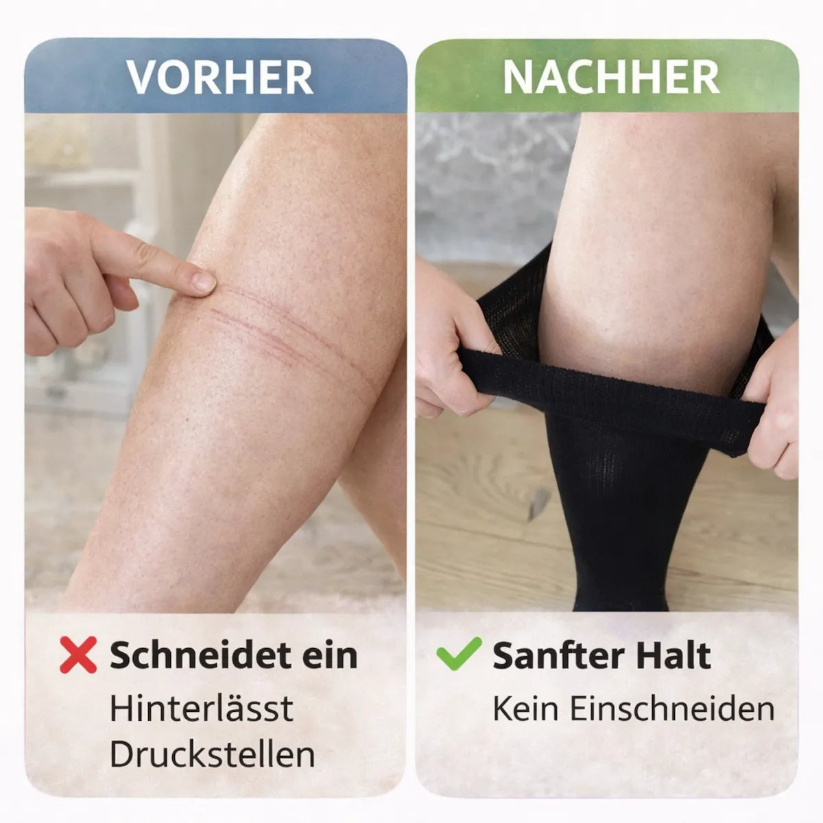 Mevery Kompressionsstrümpfe ohne Einschneiden und Drücken – MIT und OHNE Vergleich